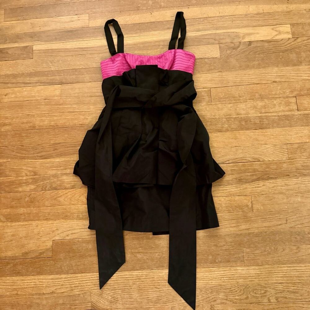 BCBGMaxAzria black pink sleeveless flare a-line ruffled mini dress size 2
 b27